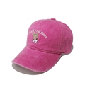 Detail of cute bear embroidery and Lucky So Bear text on washed pink baseball cap - M (56-58cm) / Rose Red