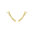 Elegant gold-plated S925 silver wheat ear stud earrings with sparkling cubic zirconia - Curved Line Style / Gold