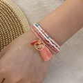 Handgefertigtes mehrlagiges Perlenarmband-Set mit rosa Gänseblümchen und Herzanhänger - 4# Rosa-Weißes Herz & Quasten Stil