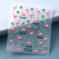 Pegatinas 5D para uñas con relieve de flamencos rosas y hojas de palma tropicales - Flamenco de Verano (TS-034)