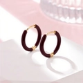 Hoop earrings in burgundy enamel and gold finish with a polished luxury design - Chestnut Red