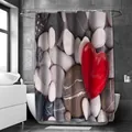 Wasserdichter Duschvorhang mit Kieselstein- und Herzmuster für moderne Badezimmer - 90*180cm / Grau