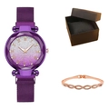 Purple gradient starry watch with Roman numerals and matching diamond infinity bracelet - Watch+Bracelet+Box / Purple