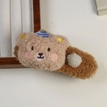 Plush brown bear hair claw with blue striped party hat and beige fuzzy ball detail - Bear Clip - Apricot