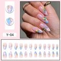 24pcs long almond press-on nails with lemon pattern and floral prints for women - Lemon Floral Long Almond Style (Y-04) / Glue Type
