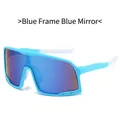 Sky blue sports sunglasses with blue mercury coated lenses for cycling and mountain biking - Blue Frame Blue Mirror Lens