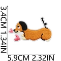 Detailed embroidery patch of a dachshund puppy with a pink heart and dimensions shown - US 14