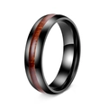 6mm black stainless steel ring with polished finish and koa wood grain inlay - US 7 / Black