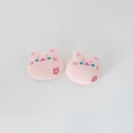 Pair of cute pink plush cat patches with floral embroidery for DIY craft and accessories - Accessory Patch (No Pin) / Pudding Cat Pink