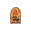 Funny carnivorous plant enamel pin with Talk Shit Get Bit text on orange background - Venus Flytrap-Funny Text