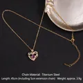 Titanium steel necklace featuring double hollow heart pendant with purple round zircon - Double-Layer Heart Design (Purple Zirconia No. 21 A900)