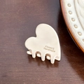 Beige acetate heart hair claw clip with France Handmade text on dark wood surface - Creamy White-3.4cm