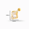Gold star rectangle stud earring with clear gemstone and dimensions 0.88cm by 0.66cm - White Star Gold Base (0165-1# Gold White)