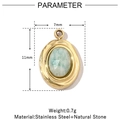 Detailed dimensions of the 7x11mm green natural stone and stainless steel clover pendant - VG843-Gold Oval Light Green Stone (Pack of 3)