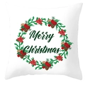 Detail of white Christmas pillow cover with Merry Christmas text and festive floral wreath - White Green Wreath Merry Christmas