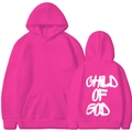 Men's rose red cotton hoodie featuring CHILD OF GOD white graffiti back print - S / Rose Red