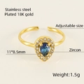 18K vergulde roestvrijstalen open ring met een peervormige blauwe zirkoon steen - Druppelvorm (Blauwe Zirkonia)