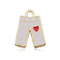 Cute white enamel pants pendant with a red heart and golden finish earring accessory - Pants