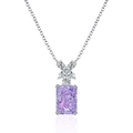 Collana in argento sterling S925 con gemma viola rettangolare e ciondolo a fiocco - Collana (XL077) / Viola