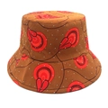 Detail of floral bucket hat with sparkling silver studs and vibrant orange pattern - M (56-58cm) / Caramel color