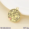 Golden Tree of Life pendant with pink heart and crystals, 18x16mm stainless steel charm - Black Enamel Pink Heart Zirconia Style (KLJ9643-ZLA)