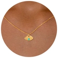 Elegant gold evil eye necklace featuring a turquoise center stone on a link chain - Green Evil Eye Necklace