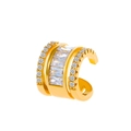 Retro golden C-shaped ear cuff with cubic zirconia stones in a triple row design - 3-Layer Square Round Zirconia Style (KC Gold 2370)