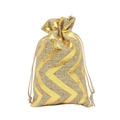 Geschenkbeutel aus Leinen mit goldenem Wellenmuster und beigem Baumwollkordelzug - 10*14cm Goldene Streifen