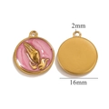 Pink enamel praying hands charm pendant in 16mm gold stainless steel for DIY jewelry - Pink