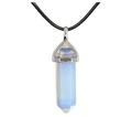 Hexagonal opalite crystal bullet pendant necklace with silver metal clasp and black cord - Pendant with Necklace / Opal