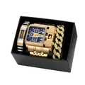 Oulm gold square watch with blue dial and two luxury bracelets in a gift box - 3364 Gold Blue Bracelet Collection