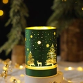 Dark green metal Christmas lantern with laser-cut reindeer and warm LED lights - Light Bottle-Christmas Forest / Green