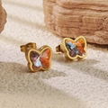 18K gold plated stainless steel butterfly earrings with colorful gradient crystals - Colorful Butterfly Stud Earrings (BD510-pink)