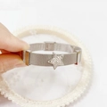 Silver mesh band bracelet featuring a sparkling diamond star charm and metal buckle - 359-2 Silver Tone Bangle (359-2 Silver Tone)