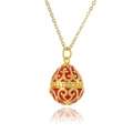 Red Faberge style egg necklace with gold scrollwork and Greek inscription - Red