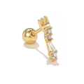 Golden stainless steel cartilage stud with curved clear zircon crystals and screw ball back - Geometric Curved Shape / Gold