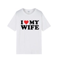 Minimalist white cotton T-shirt featuring I Love My Wife print with a red heart - XS / White (I Love My Wife)