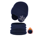 Ensemble hiver enfant bonnet tricoté bleu marine et écharpe avec doublure polaire douce - Set de 2 pièces / Bleu Marine