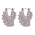 Minimalist silver double-layered hollow petal earrings in unique textured metal fan shape - Irregular Double Petal Hollow Earrings / Steel