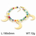 Double-layer golden chain bracelet with multicolored beads and crescent moon charms - Thick Chain Moon Crescent Style (KB179940-MW)