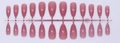 Detail view of 24 translucent mauve almond press-on nails on a plastic holder - Translucent Dusty Purple (SD-17)
