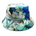 Close-up of artistic floral pattern canvas bucket hat with reinforced stitching - M / Blue Grey Floral Texture Style (4#)