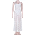 Detailed view of a white slim-fit lace camisole dress with delicate semi-transparent texture - S / White