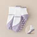 Anti-slip baby floor socks in white and lavender purple with silicone dots for safety - Non-slip Solid Color Shoe-socks / Purple / 8 Months-2 Years XS (Foot Length 9-12cm)