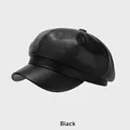 Casquette gavroche classique en cuir PU noir au design rétro minimaliste - Taille Unique (54-58cm) / Noir