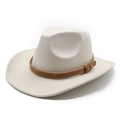 Classic cream suede cowboy hat with brown studded band and wide brim for men and women - M (56-59cm) / Off White (Suede)