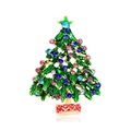 Fashion Christmas tree brooch pin with green enamel and multi-color rhinestones - Green Enamel Multicolor Rhinestone Christmas Tree (LW0241)
