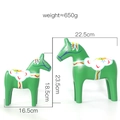 Green Nordic wooden Dala horse decor set with dimensions for home and shelf display - Green Horse - Set of 2
