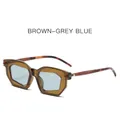 Geometric brown frame sunglasses with grey blue lenses and tortoiseshell temples - Tea Frame Light Blue Lens
