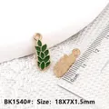 Golden alloy leaf pendant with green enamel finish, sized 18x7x1.5mm for DIY jewelry - Green Leaf BK1540#
